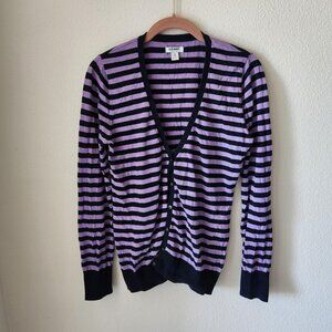 OLD NAVY Y2K Striped Purple & Dark Navy Blue Cardigan Sz M Preppy 100% cotton